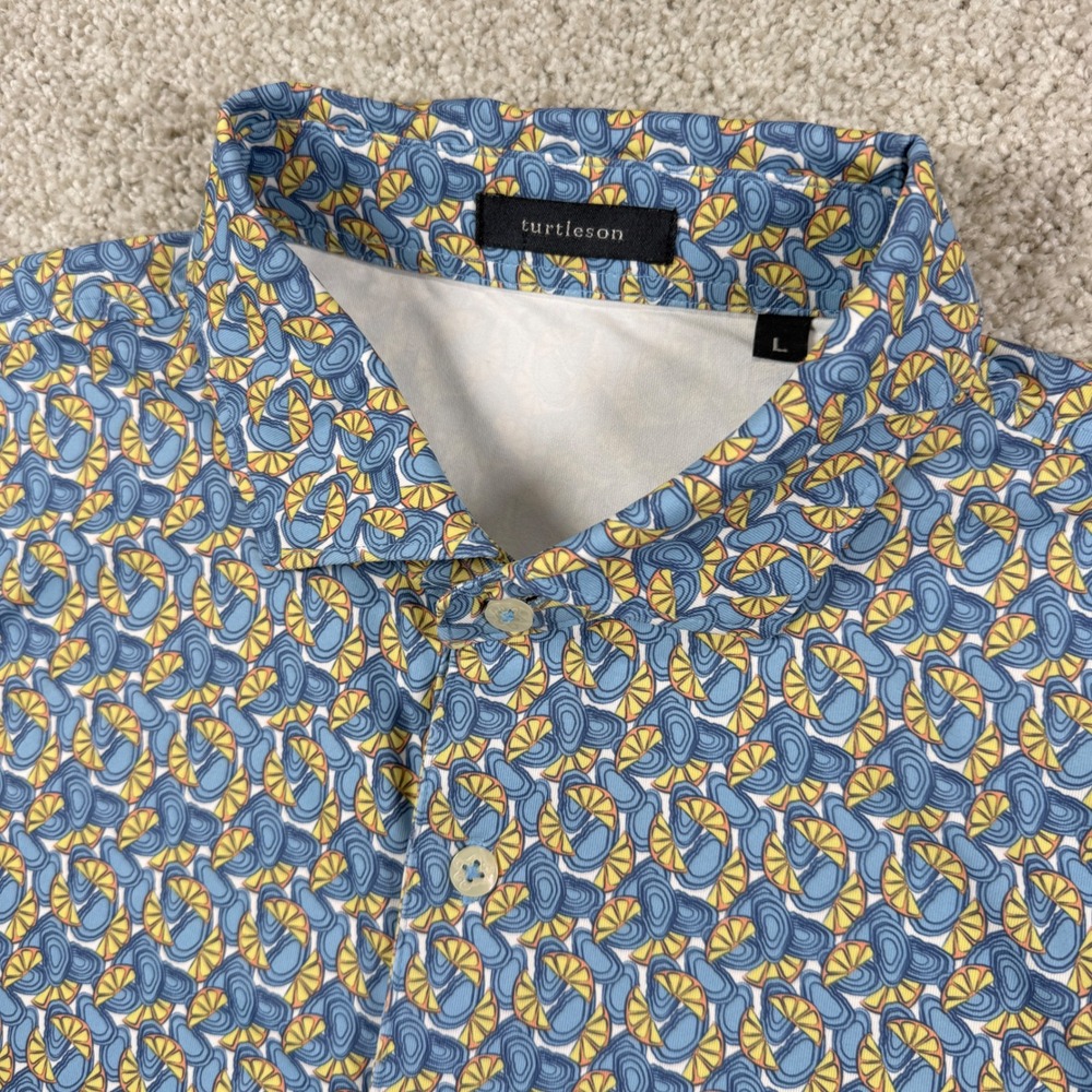 Turtleson Polo Shirt Mens Large Blue Oyster Lemon Print Performance Golf